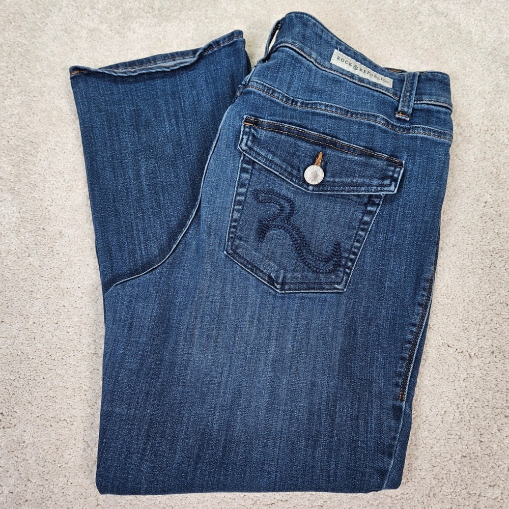 Rock Republic Womens Y2K Jeans Sz 16‎ Blue Wash Midrise Bootcut Distressed Denim
